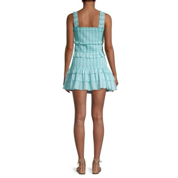 Saylor Womens Celina Smocked Ruffle Mini Skirt Turquoise Sz M Coquette Feminine - Picture 5 of 15